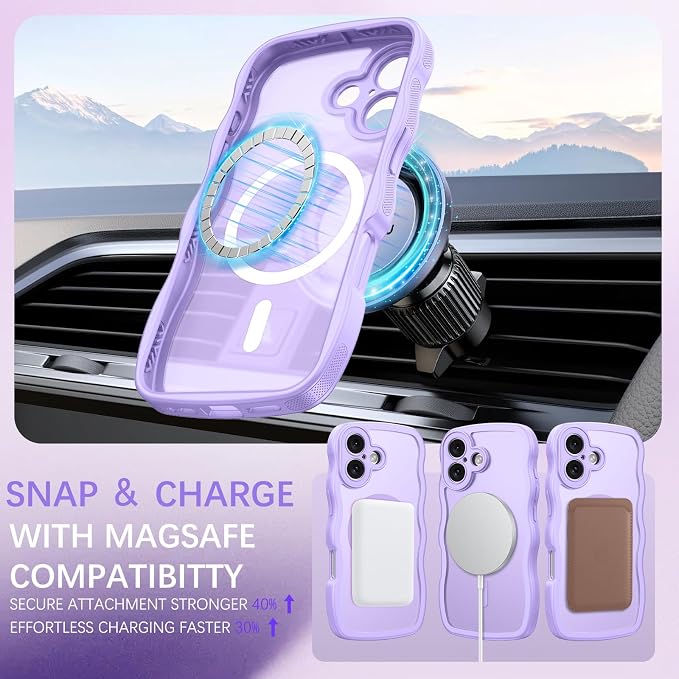 BENTOBEN Magnetic for iPhone 17 Case, Cute Wavy Full Camera Protection [Compatible with MagSafe] Translucent Matte Anti-Slip Bumper Women Girls Boys Protective Cover for 17 6.3", Light Purple - Image 4