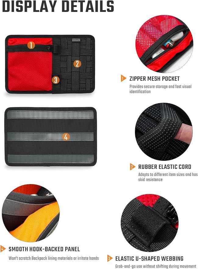 TACTICAL_GEEK EDC Organizer Board, Anti-Slip Elastic Woven Board, Utility Bag Insert Panel for Small Gear, Backpack Accessories (TCM10-Black Red) - Image 3