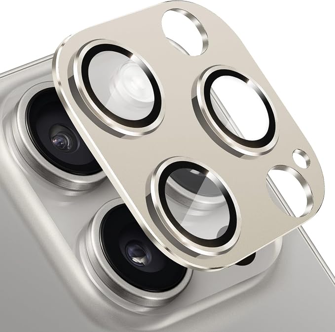 for iPhone 15 Pro and iPhone 15 Pro Max Camera Lens Protector, Anti-Scratch Tempered Glass Len Screen Protector Full Protective Camera Cover Case Friendly Lens Cover - Natural Titanium by Hsefo