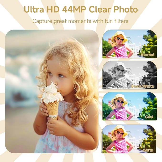 Digital Camera, 2026 FHD 4K Autofocus Digital Camera with 64GB SD Card 16X Digital Zoom, Gold Cameras for Photography Portable Compact Point and Shoot Camera for Teens Adult Kids Gift - Image 4
