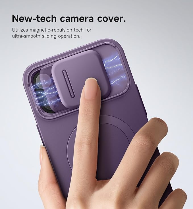SURITCH for iPhone 13 Pro Max/12 Pro Max Case with Magnetic Camera Slide Cover and Adjustable Kickstand, Compatible with MagSafe, Shockproof Bumper Case Slim Protective Cover 6.7 Inch, Dark Purple - Image 4