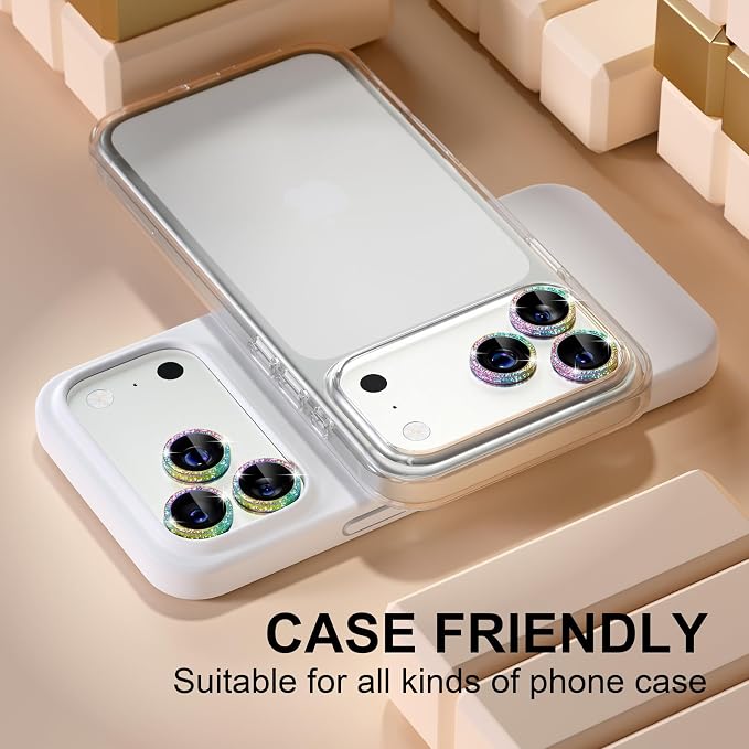 Misea Camera Lens Protector for iPhone 17 Pro Max/17 Pro, Colorful Glitter | Bling Upgraded Look, 9H Tempered Glass Individual Metal Camera Cover, Anti-Scratch, for iPhone 17/16/15/14 Pro Max/Pro - Image 5