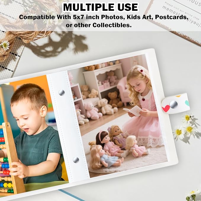 2 Pack Small Photo Albums 5x7 Pictures, 104 Photos Total, White | Leather Cover, Buckle Design, Acid-Free Pages, Top-Loading Pockets, Compact Carry, Photos Postcards & Artwork - Image 2