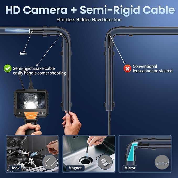 32.8FT Endoscope Camera with Light-1080P HD Borescope Inspection Camera | IP67 Waterproof Sewer Tools with 8 Adjustable LEDs,Snake Cameras with 4.3" IPS Screen for Plumbing & Automotive Engines - Image 5