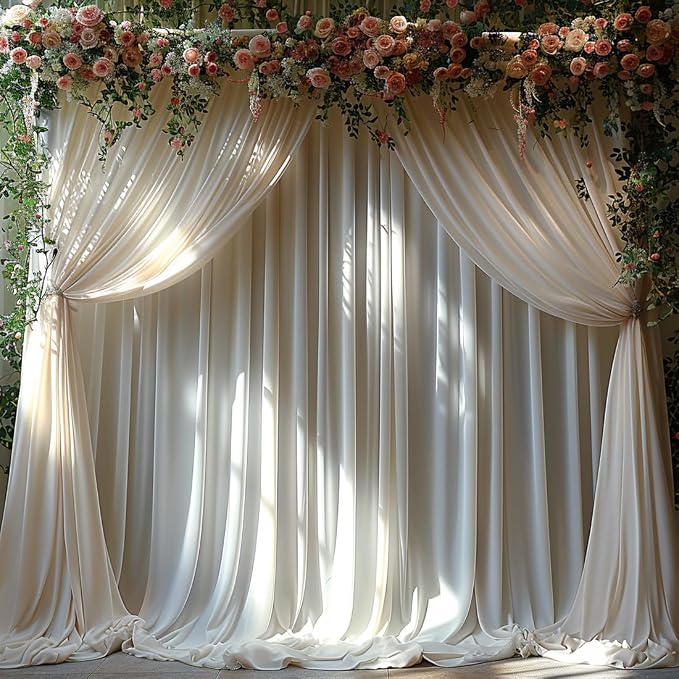 10x10ft Wrinkle Free Ivory Backdrop Curtain for Parties Soft Fabric Drapes Wedding Ivory Curtain Backdrop for Birthday Party Decorations Background for Photography 5x10ft,2 Panels - Image 8