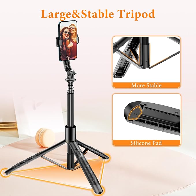 62" Aluminum Alloy Selfie Stick Phone Tripod with Wireless Remote Compatible with iPhone 17 16 15 14 13 pro Xs Max Xr X, Android/Samsung Smartphone Expandable for Travel Selfies Video Recording Vlog - Image 4