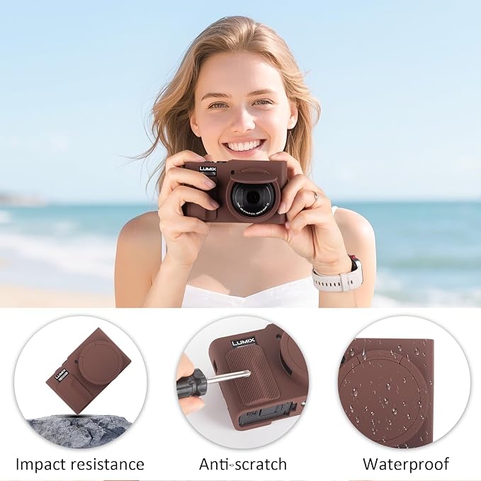 MUZIRI KINOKOO Silicone Sleeve Compatible for Panasonic Lumix ZS99 Camera - Soft Protective Cover for DC-ZS99/TZ99 Digital Camera with Removable Lens Cover - Anti-Slip & Anti-Scratch - Coffee - Image 7
