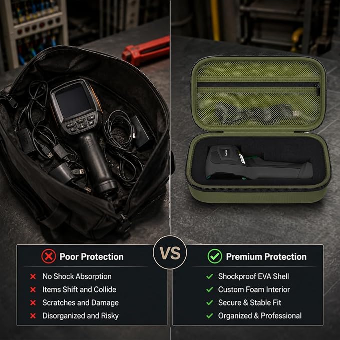 Boobowl Hard Thermal Camera Case for TOPDON TC004, for HSFTOOLS HF96, H128 | Infrared Camera Box, Removable Foam and Storage Pocket for USB Cables and Calibration Cards, Technicians, Case Only - Green - Image 4