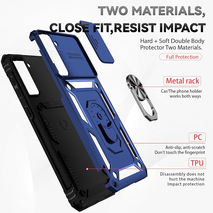 HNHYGETE for Galaxy S21 Case with Screen Protector: [Military Grade 20ft. Drop Tested] Ring Shockproof Protective Phone Case for - Samsung Galaxy S21 (Blue) - Image 5
