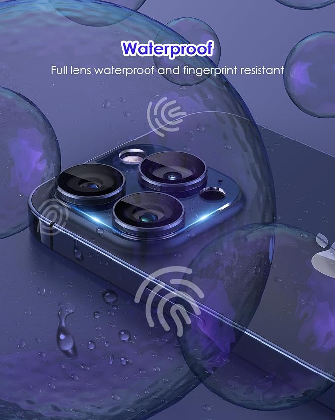 Compatible for iPhone 15 Pro/iPhone 15 Pro Max Camera Lens Protector, Clear Acrylic Plus Aluminium Alloy Ring 9H Tempered Glass Screen Camera Cover, Blue - Image 8
