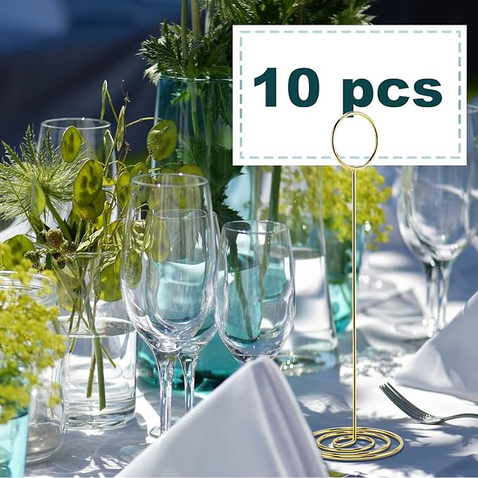 Table Number Holders, 10PCS Place Card Holder, Photo Holder (8.7" Gold) | Picture Holder, Cards Stand Name Menu Clips, Large Size Table Sign Card Holders for Centerpieces Wedding Birthday Party - Image 3