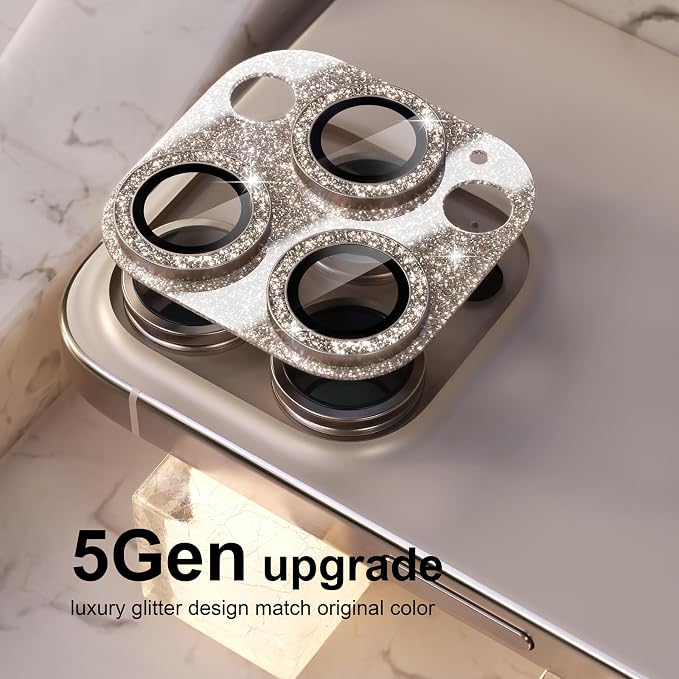 Choiche for iPhone 16 Pro/iPhone 16 Pro Max Camera Lens Protector | Bling Camera Cover with 9H Tempered Glass Lens Screen Protector Metal Ring Decoration Accessories (Glitter-Titanium Desert) - Image 7