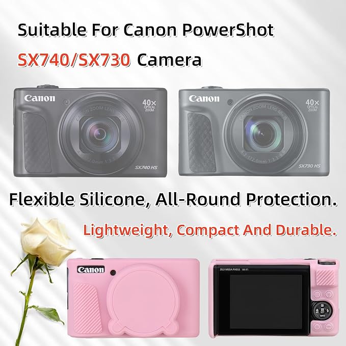 Camera Case for Canon PowerShot SX740/ SX730 Digital Camera, SX740 HS Case | Soft Silicone Protective Case Removable Lens Cover, Comes with 2 Screen Protectors and 1 Wrist Strap. (Pink) - Image 2
