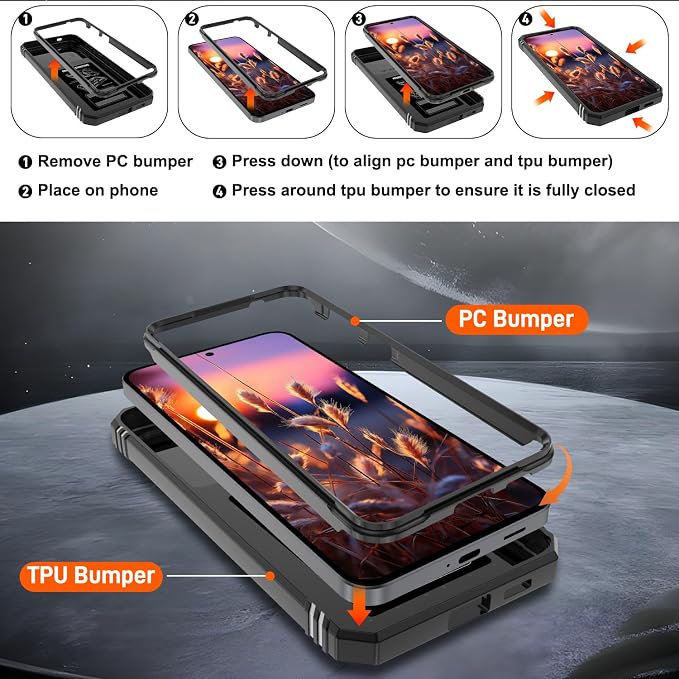 Gritup for Samsung Galaxy A57 5G Phone Case with Camera Cover | 2*Screen Protector & 360° Rotating Ring Kickstand, Military Grade Protective Cover para Samsung A 57, Black - Image 3