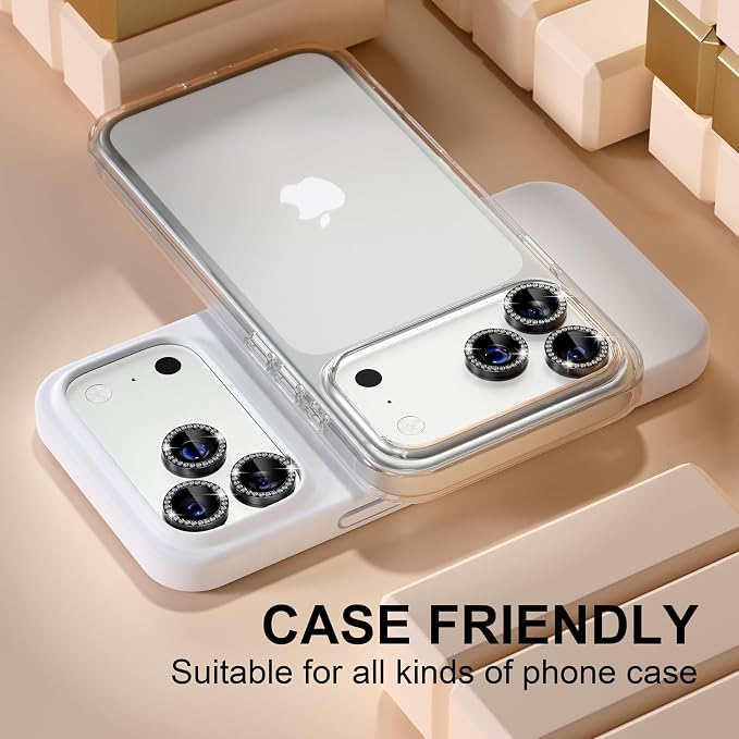 Misea Compatible for iPhone 17 Pro/iPhone 17 Pro Max Camera Lens Protector | 9H Tempered Glass Ultra HD Bling Camera Screen Protector Cover Metal Individual Ring Decoration Accessories, Black Diamond - Image 5