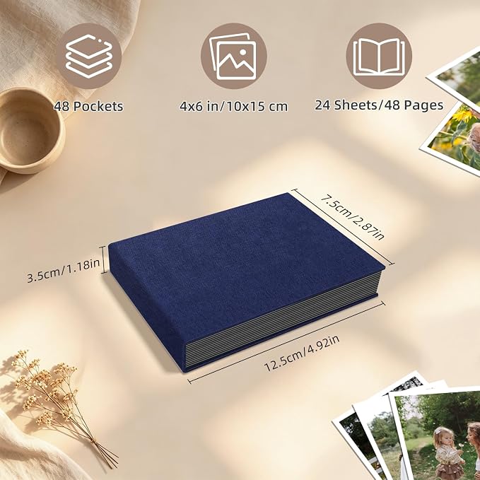 Popotop Photo Album 4x6 48 Pockets for Wedding Gifts,Linen Hardcover Picture Albums for Family Anniversary Baby Vacation Pictures - Image 3