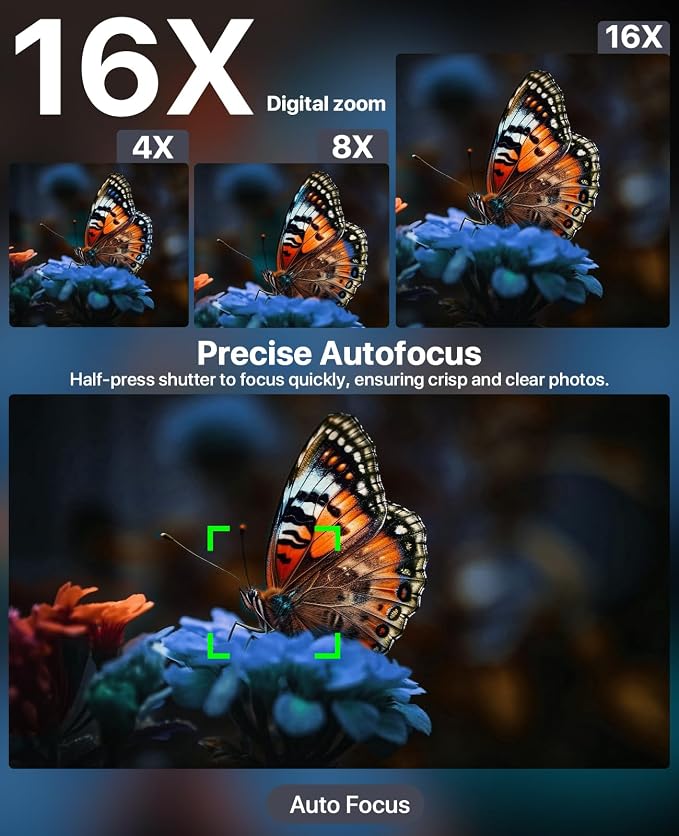 8K Digital Cameras for Photography, 2026 Autofocus 88MP WiFi Professional Photography Camera with Dual-Lens for YouTube, 16X Digital Zoom, TF Card, Lens Hood, Touch Screen,2 Batteries & Charging Stand - Image 6