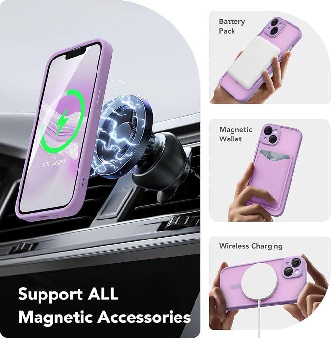 CAPRARO for iPhone 14 Case, Compatible with MagSafe | Upgraded [Full Camera Protection] Shockproof Protective Slim Translucent Matte Magnetic Phone Case 6.1'', Elegant Purple - Image 3