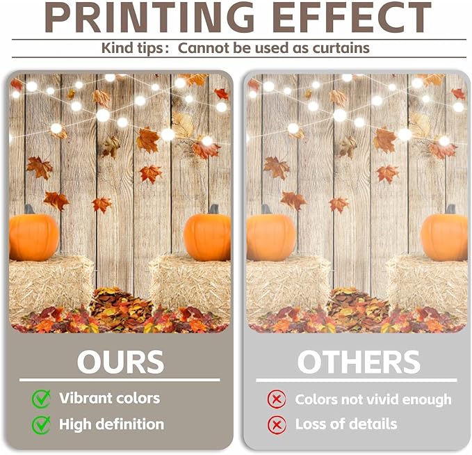 Autumn Thanksgiving Backdrop 10x8ft Rustic Barn Harvest Photography Background Barn Door Falling Maple Leaves Hay Bales Pumpkins Kids Baby Adult Portrait Shoot Fall Photo Booth Props - Image 3