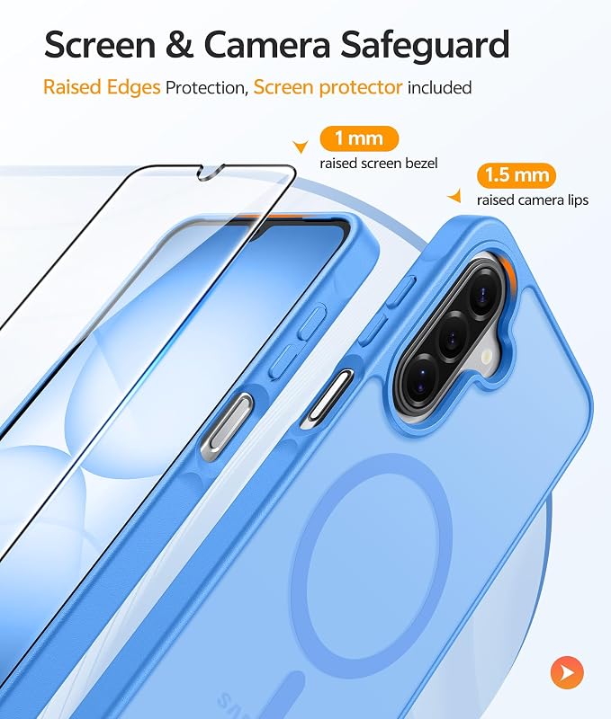 FNTCASE for Galaxy A17/A16 5G Phone Case, Fit for Magsafe, Screen Protector | Translucent Matte, 14FT Military Grade Drop Protection, Slim Shockproof Protective, for Samsung A 17 A 16 Cover, Ice Blue - Image 4