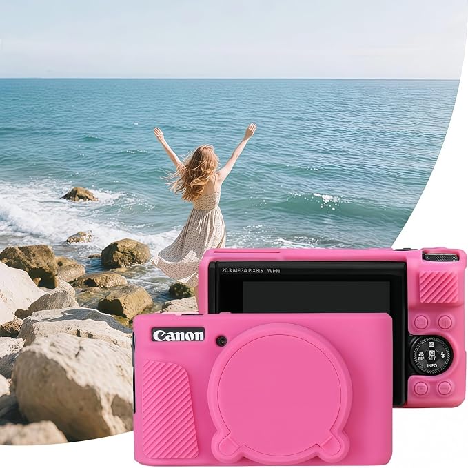 Camera Case for Canon PowerShot SX740/ SX730 Digital Camera, SX740 HS Case | Soft Silicone Protective Case Removable Lens Cover, Comes with 2 Screen Protectors and 1 Wrist Strap. (Peach Red) - Image 6