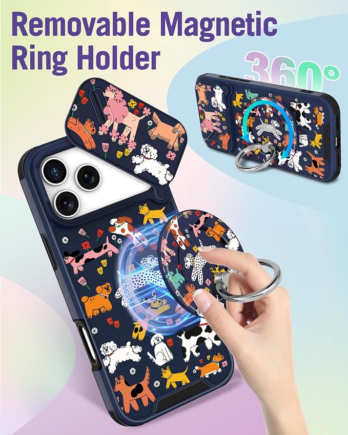 Buleens for iPhone 17 Pro Max Case 6.9 Inch - with Ring Stand & Camera Cover Aesthetic Cute Designed for Women Girls Girly Cartoon Kawaii Dogs Phone Case for iPhone 17 Pro Max Compatible with Magsafe - Image 5