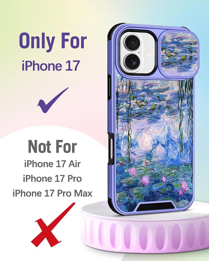 Buleens for iPhone 17 Case 6.3 Inch - with Ring Stand & Camera Cover Aesthetic Cute Designed for Women Girls Girly Pretty Kawaii Blue Water Lily Teens Phone Case for iPhone 17 Compatible with Magsafe - Image 2