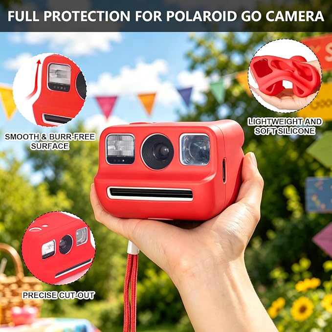Silicone Case for Polaroid Go/Go Gen 2 Instant Print Camera, Red | Protective Cover for Polaroid Go, Soft Silicone Case, Travel Cover Storage Bag, Wrist Strap, All-Round Protection, No Camera - Image 3