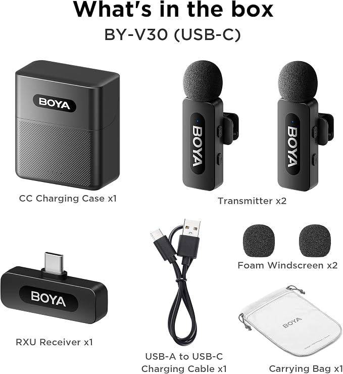 BOYA BY-V30 Wireless Lavalier Microphone,USB Type-C Mini Laple Mics for iPhone16,Android Smartphone,36H Battery,Noise Reduction,328FT Range Clip-on Condenser Mic for YouTube Interview TikTok - Image 9