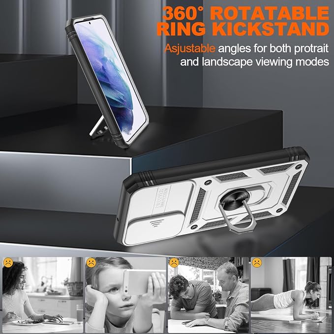 Gritup for Samsung Galaxy S22+ Plus Case with Screen Protector*2, Galaxy S22 Plus Case Build in 360° Rotating Ring Kickstand, Military Grade Protective Case for S22 Plus Phone, White+Black - Image 8