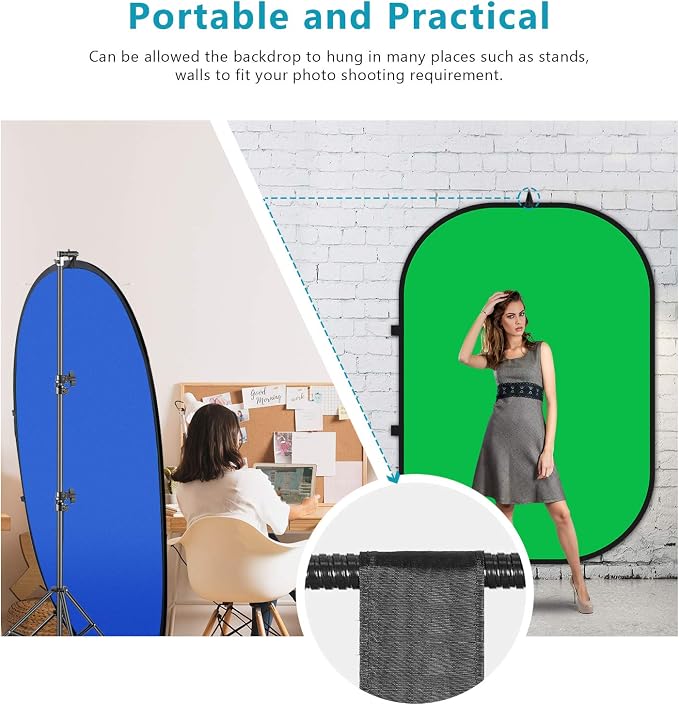 NEEWER 5x7ft/1.5x2m Chromakey Foldable Backdrop with Stand 8.5ft/2.6m | 2 in 1 Reversible Blue Green Background Panel, for Photography Studio, Live Streaming, Video Calls, Games - Image 5