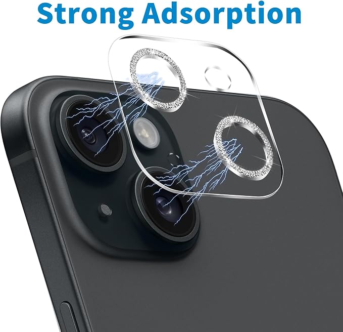 Dengduoduo 3 Pack Tempered Glass Camera Lens Protector for iPhone 15 6.1" & for iPhone 15 Plus 6.7", Bling Glitter, Ultra HD, 9H Hardness, Anti-Scratch, Case Friendly, Easy to Install - Image 4