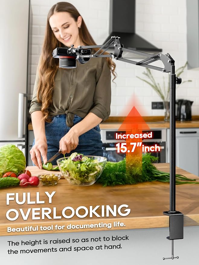 Overhead Camera Mount, Desk Camera Mount with Articulating Arm, 5lb Load Capacity, 360° Adjustable Stand for Phone/DSLR/Webcam, C-Clamp Tabletop Mount for Video Recording, YouTube, Live Streaming - Image 2