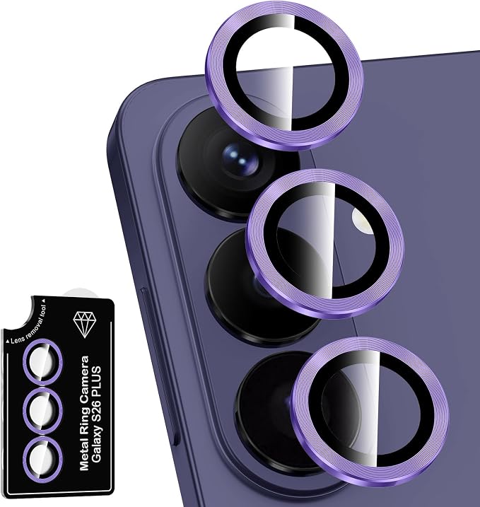 for Samsung Galaxy S26 Plus Camera Lens Protector, Individual Metal Ring Tempered Glass Lens Cover, [Strong Adsorption] Scratch Resistant Ultra-Thin HD Clear Lens Cover, 1 Set-Purple by Btscase