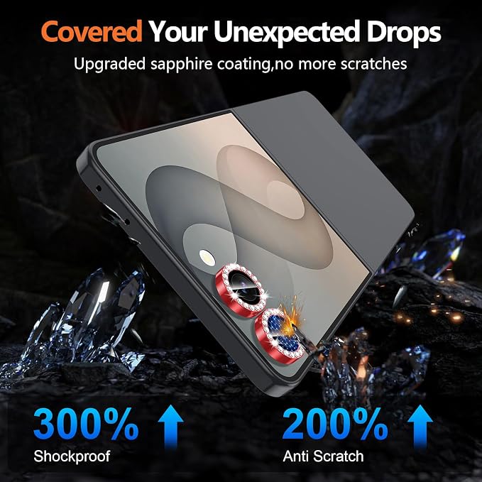 for Samsung Galaxy Z Flip 8 Camera Lens Protector, Individual Metal Ring Tempered Glass Lens Cover, [Strong Adsorption] Scratch Resistant Ultra-Thin HD Clear Lens Cover, 1 Set-Red Diamond - Image 5