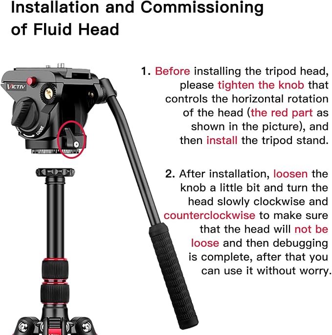 Victiv Video Tripod, 72" Heavy Duty Fluid Head Camera Tripod with Carry Bag | Professional Aluminum Camera Tripod Stand, 2-in-1 Camera Tripods & Monopods, Compatible with Canon, Sony, DSLR, Camcorder - Image 8