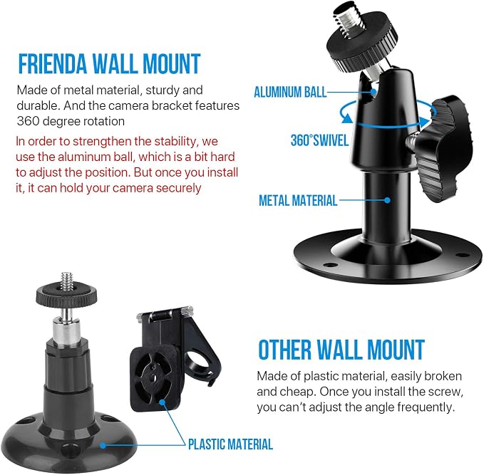 Frienda 360 Degree Adjustable Wall Mount Bracket and Silicone Protective Skin Compatible with Blink Xt Indoor Outdoor Security Camera(2,Black) - Image 3
