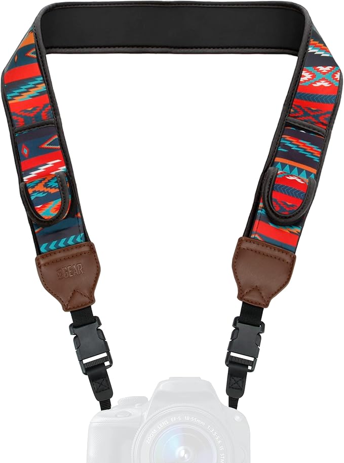 USA Gear TrueSHOT Camera Strap Neoprene Camera Straps - Padded Neck Strap, Pockets, and Quick Release Buckles - Compatible with Canon, Nikon, Sony and More DSLR and Mirrorless Cameras (Southwest) by USAGEAR