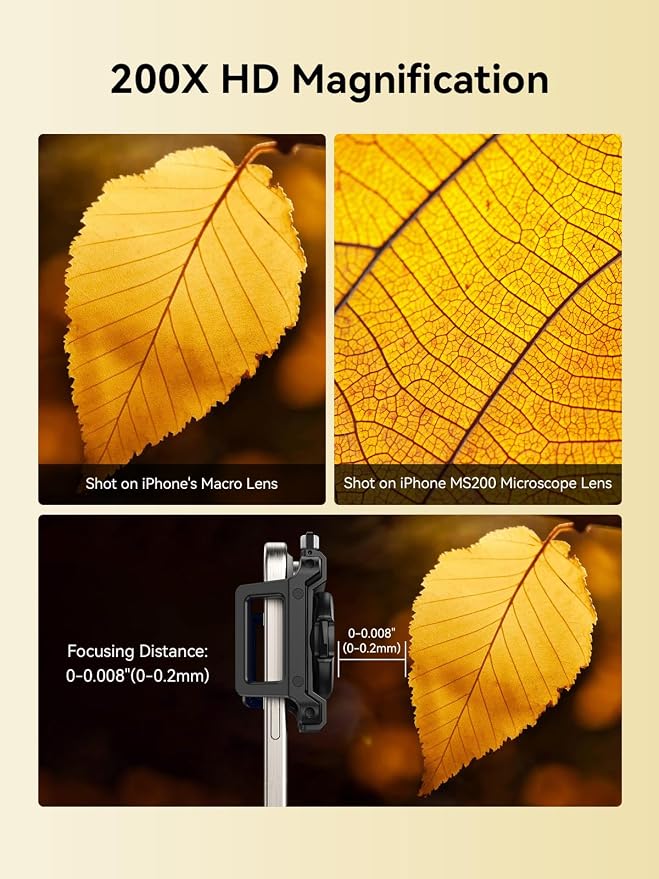 MIAO LAB 200X Phone Microscope Lens, Phone Camera Micro Lens with Universal Clip/LED Light/CPL, Mini Pocket Microscope Attachment for iPhone 17/16/15/14/13 Series and Most Smartphone MS200(200X) - Image 3