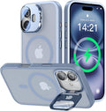 VOFATA [Upgraded] for iPhone 16 Case with Camera Cover Stand [Fit for MagSafe][9H Camera Lens Protector] Mil-Grade Protection Translucent Matte Silicone Magnetic iPhone 16 Phone Case, Light Blue by VOFATA