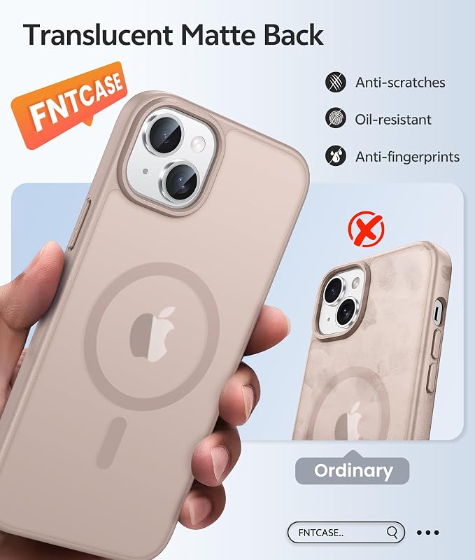 FNTCASE for iPhone 15/14 Plus Case, Fit for Magsafe, Screen Protector | Translucent Matte Magnetic Back, 14FT Military Grade Drop Protection, Shockproof Protective Phone Cover, Desert Gold - Image 6