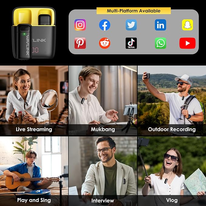 WAVLINK Wireless Lavalier Microphone for iPhone 16/15/14/13/12 Android Vlog, Clip on Lapel Mic System & Lightning & USB-C Inputs & Battery Case for YouTube Facebook Live, Video Recording(1*TX+1*RX) - Image 4