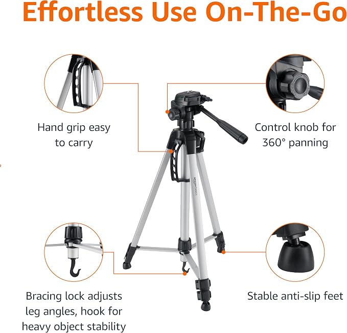 Amazon Basics 60-inch Lightweight DSLR Tripod with Bag, Black - Image 3
