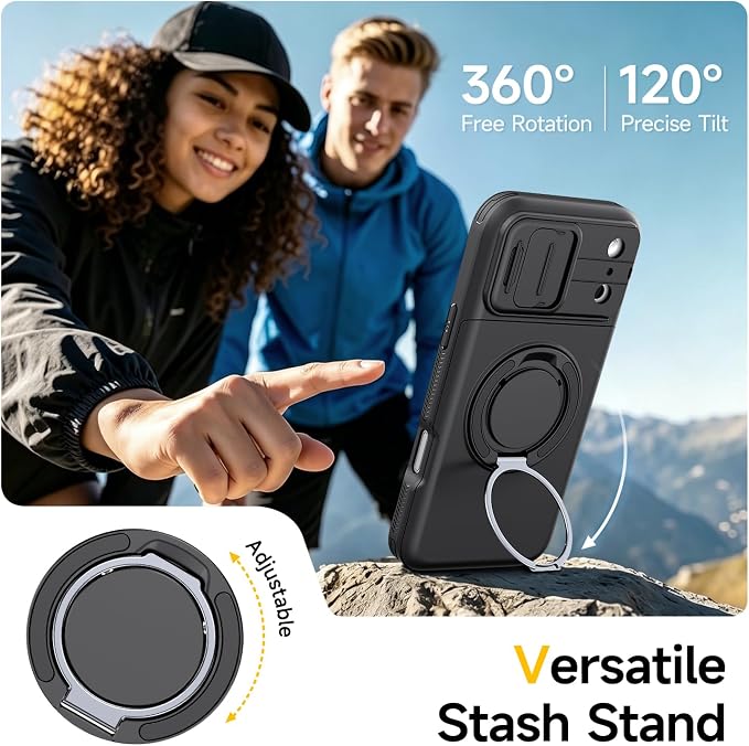 for iPhone 17 Pro Wallet Case with Card Holder Slide Camera Cover Ring Stand Kickstand Heavy Duty Protective Case with Screen Protector for iPhone 17 Pro （Black - Image 4