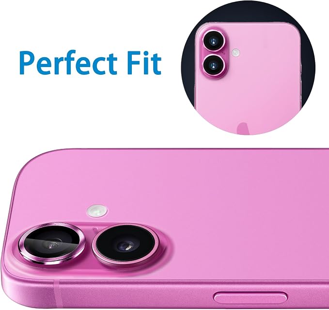 Designed for iPhone 16 and 16 Plus Camera Lens Protector, Metal Lens Cover 9H Tempered Glass Camera Cover Anti Scratch Shockproof Screen Protector - Image 6