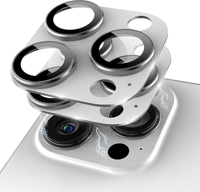 Compatible for iPhone 16 Pro Max/iPhone 16 Pro/iPhone 14 Pro/iPhone 14 Pro Max Camera Lens Protector [Full Coverage Metal] 9H Tempered Glass Camera Cover Titanium Silver+Silver by KANOSAN