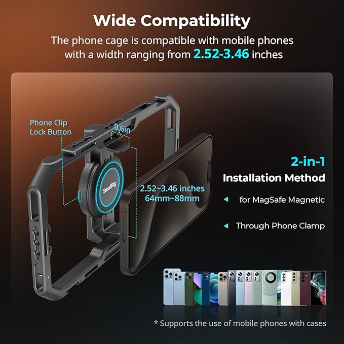 SmallRig Universal Quick Release Phone Cage Kit Basic, Aluminum Smartphone Video Rig Kit with Wireless Control Dual Handles and Phone Clip, for MagSafe, for iPhone 17 16 15 for Samsung for Pixel - Image 2