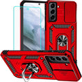 HNHYGETE for Galaxy S21 Case with Screen Protector: [Military Grade 20ft. Drop Tested] Ring Shockproof Protective Phone Case for - Samsung Galaxy S21 (Red) by HNHYGETE