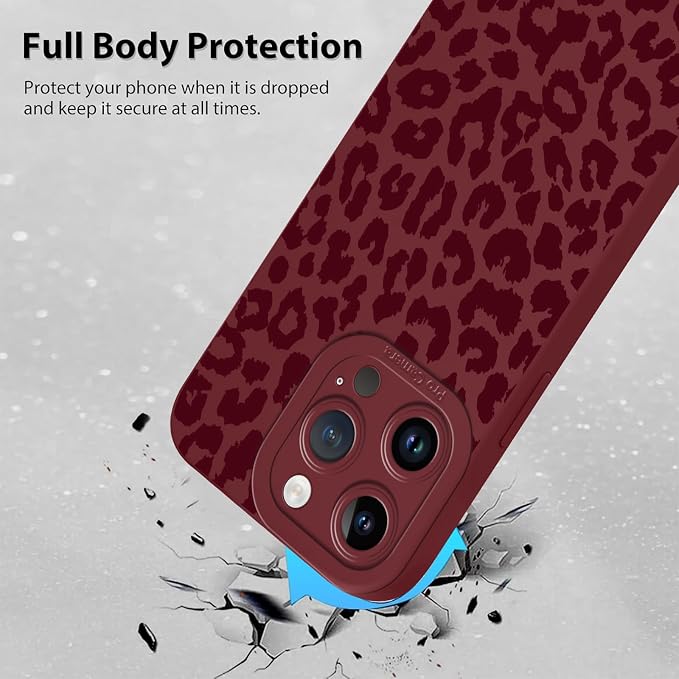 Cute Burgundy Cheetah Print Phone Case for iPhone 14 Pro Max 6.7" | Aesthetic Leopard Pattern Design Cover Full Camera Lens Protective Shockproof Soft Slim TPU Funda for Women Girls - Image 3