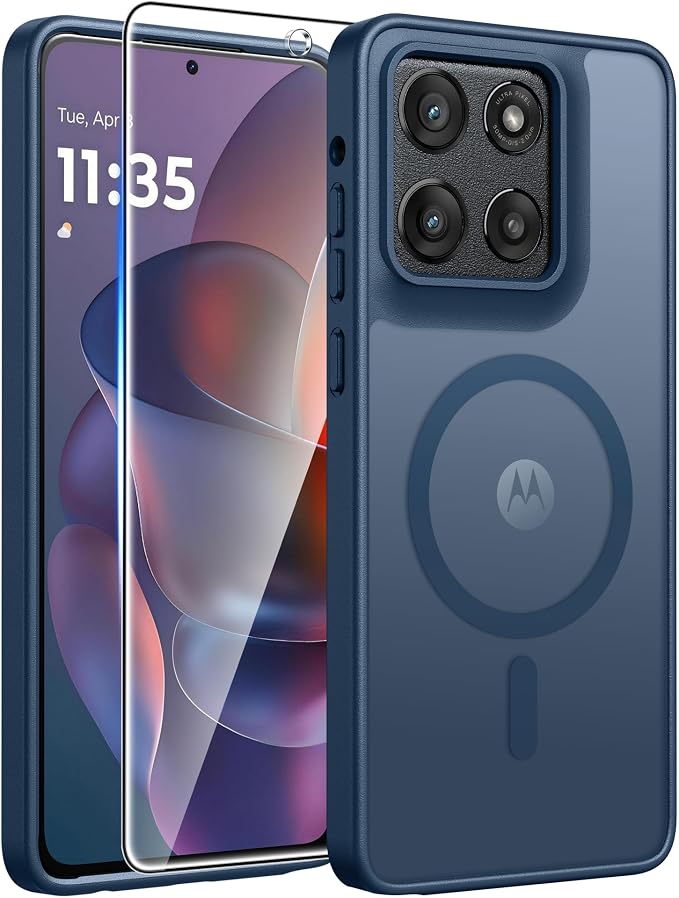 FNTCASE for Moto G Stylus 2026/2025 Case, Fit for Magsafe, Screen Protector | Translucent Matte Magnetic Back, 14FT Military Grade Drop Protection, Shockproof Protective Phone Cover, Blue by FNTCASE